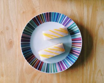 Close-up of cake served on table at home