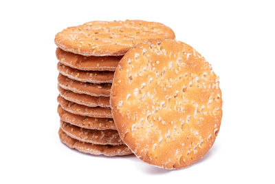 Close-up of bread against white background