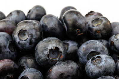 Close-up of blueberries against white background