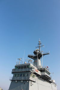 Low angle view of ship against clear sky