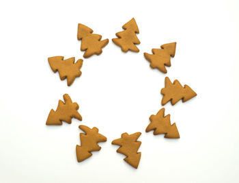 High angle view of cookies on white background