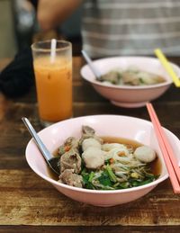 Close-up of food and drink on table