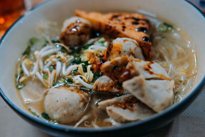 High angle view of meal served in bowl