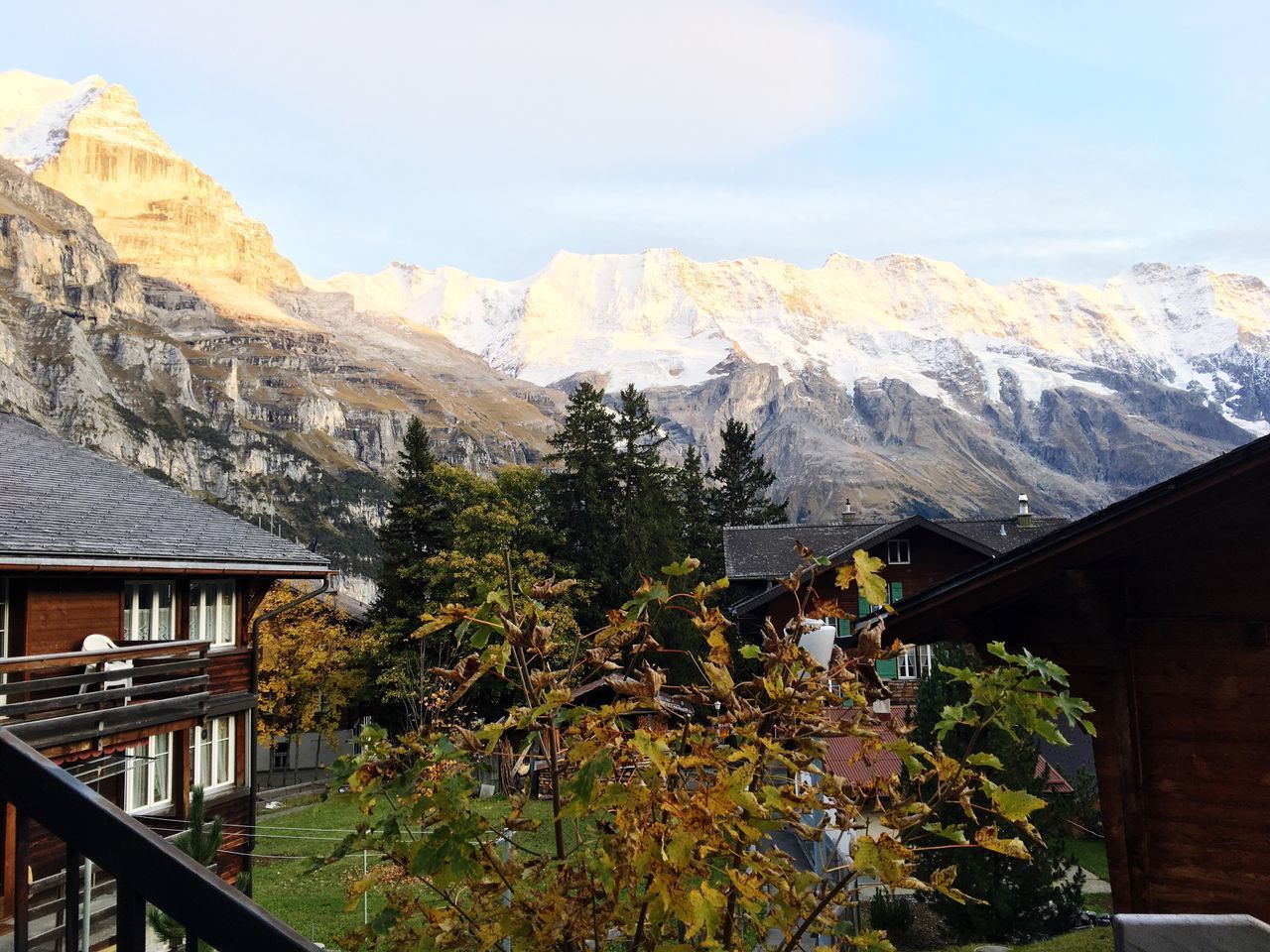 mountain, nature, house, scenery, no people, architecture, sky, autumn, outdoors, built structure, day, beauty in nature, building exterior, landscape, tree, range