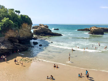 Small cozy beach in biarritz, france. summer holidays by atlantic ocean 