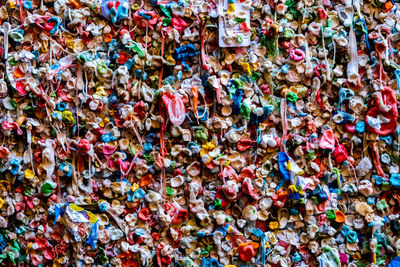 Close up, multicolored shot of the gum wall at pike place market