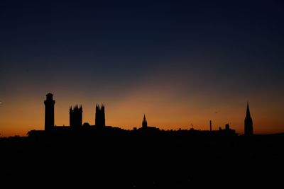 Silhouette of building against sky during sunset