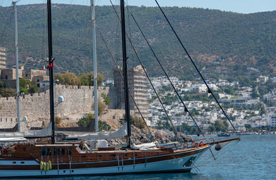 Boats and yachts in the harbor of bodrum in the land of turkey