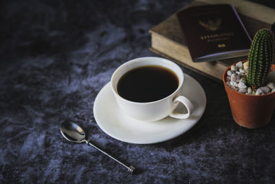 Coffee cup on table