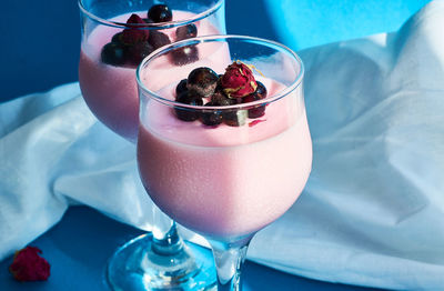 Close-up of ice cream in glass on table