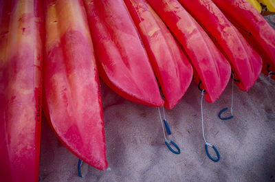 High angle view of red kayak 