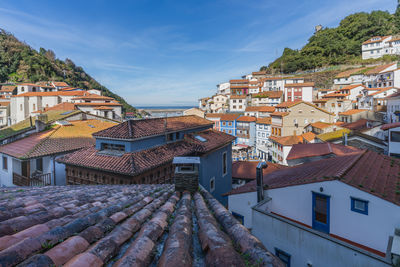 High angle view of townscape against sky