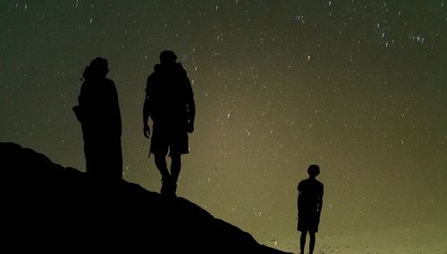 Silhouette people against clear sky at night