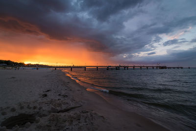 Scenic view of beach against sky during sunset