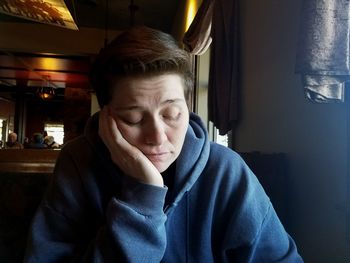 Close-up of man at home