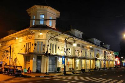 Illuminated buildings at night