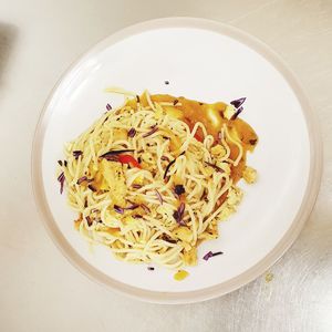 High angle view of meal served in bowl