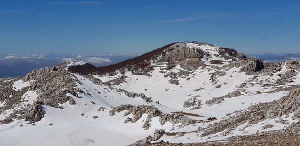 Scenic view of snowcapped mountains against sky