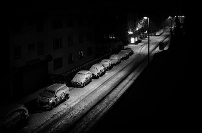 High angle view of cars on road at night