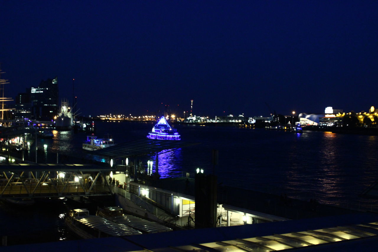 HIGH ANGLE VIEW OF ILLUMINATED CITY AT NIGHT