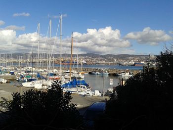 Boats moored in sea