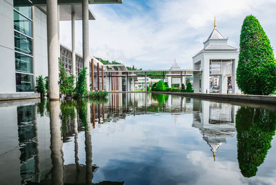 Reflection of buildings in lake