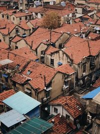 High angle view of houses in city