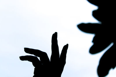 Close-up of silhouette hand against sky