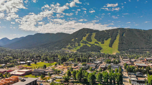 Aerial view of townscape against sky