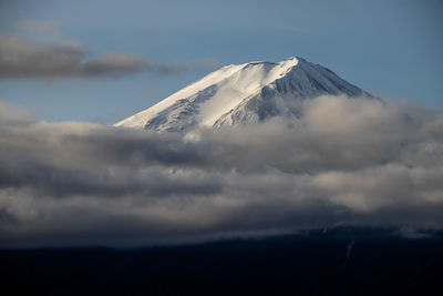 Mt. fuji. scenic view of snowcapped mountains against sky.