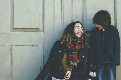 Young couple kissing in snow