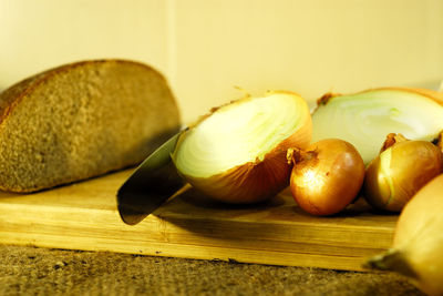 Close-up of fruits on cutting board