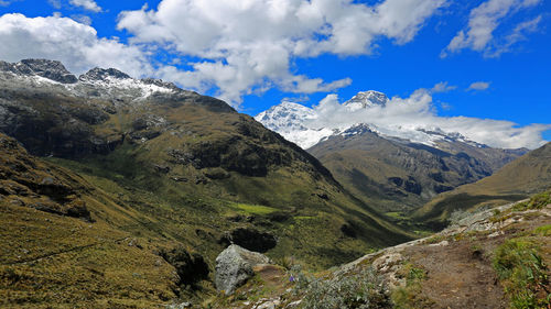 Scenic view of snowcapped mountains against sky