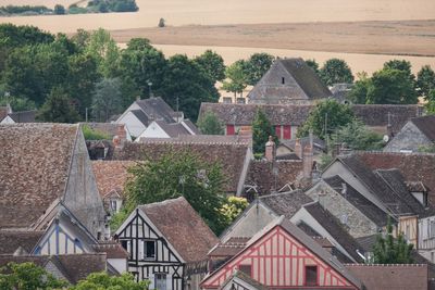 High angle view of houses in village