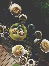 High angle view of breakfast on table