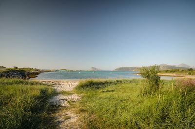 Scenic view of sea against clear sky