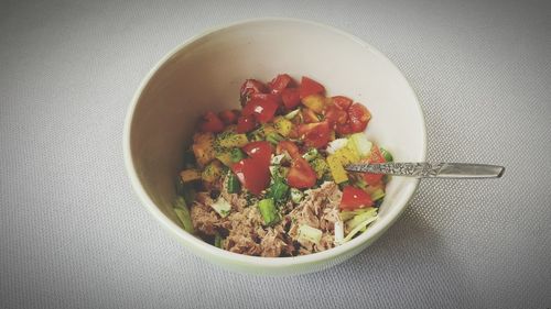 High angle view of food in bowl