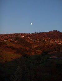 Scenic view of landscape against clear sky at dusk