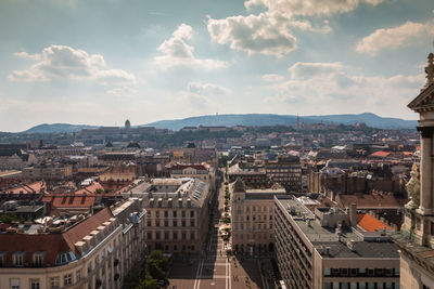 High angle shot of townscape against sky