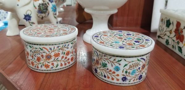 Close-up of tea cup on table