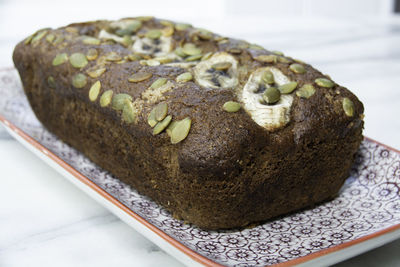 Close-up of chocolate cake in plate