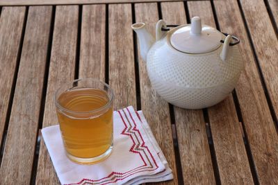 High angle view of tea cup on table