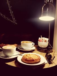 Close-up of breakfast served on table