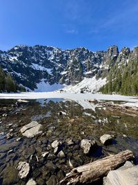 Scenic view of snowcapped mountains against sky