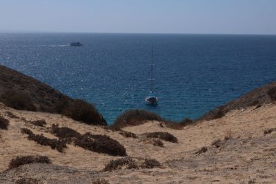 High angle view of sea against clear sky