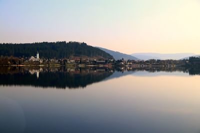 Scenic view of lake against sky during sunset