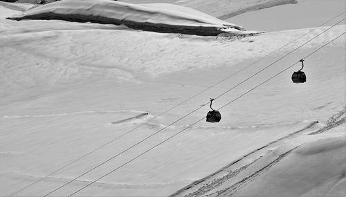 Overhead cable car on snowcapped mountain