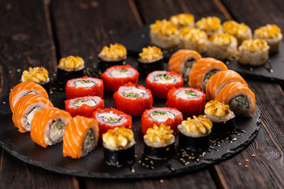 Close-up of sushi in plate on table