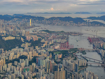 High angle view of buildings in city