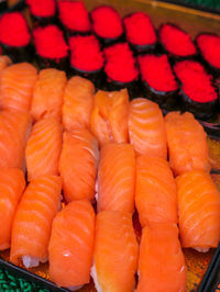 Close-up of sushi for sale in market